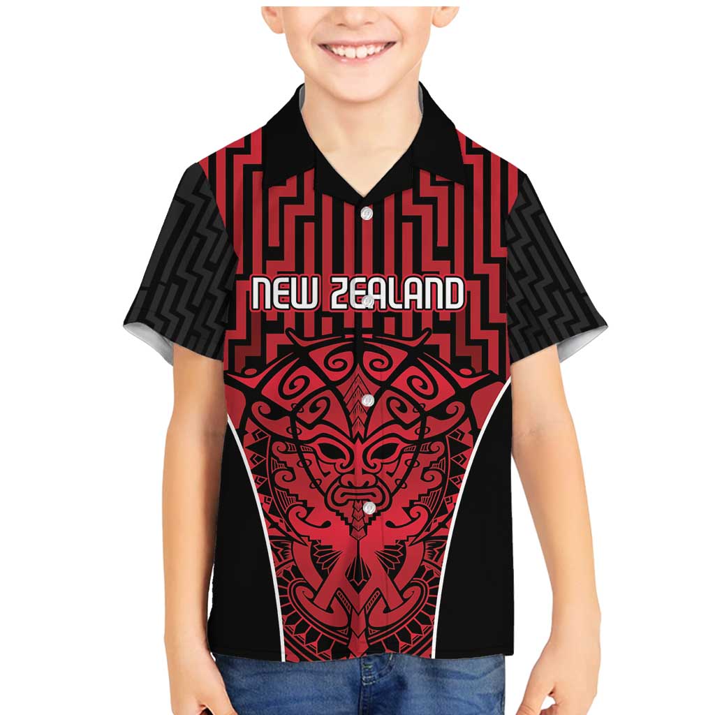 Custom Basketball New Zealand Family Matching Mermaid Dress and Hawaiian Shirt Red Maori Ta Moko Indigenous LT9 Son's Shirt Red - Polynesian Pride