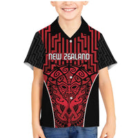 Custom Basketball New Zealand Family Matching Mermaid Dress and Hawaiian Shirt Red Maori Ta Moko Indigenous LT9 Son's Shirt Red - Polynesian Pride
