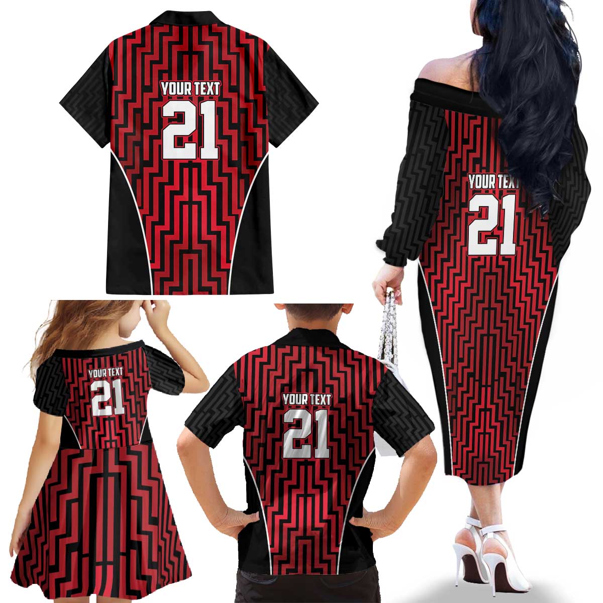 Custom Basketball New Zealand Family Matching Off The Shoulder Long Sleeve Dress and Hawaiian Shirt Red Maori Ta Moko Indigenous LT9 - Polynesian Pride