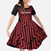 Custom Basketball New Zealand Family Matching Off Shoulder Maxi Dress and Hawaiian Shirt Red Maori Ta Moko Indigenous LT9 Daughter's Dress Red - Polynesian Pride