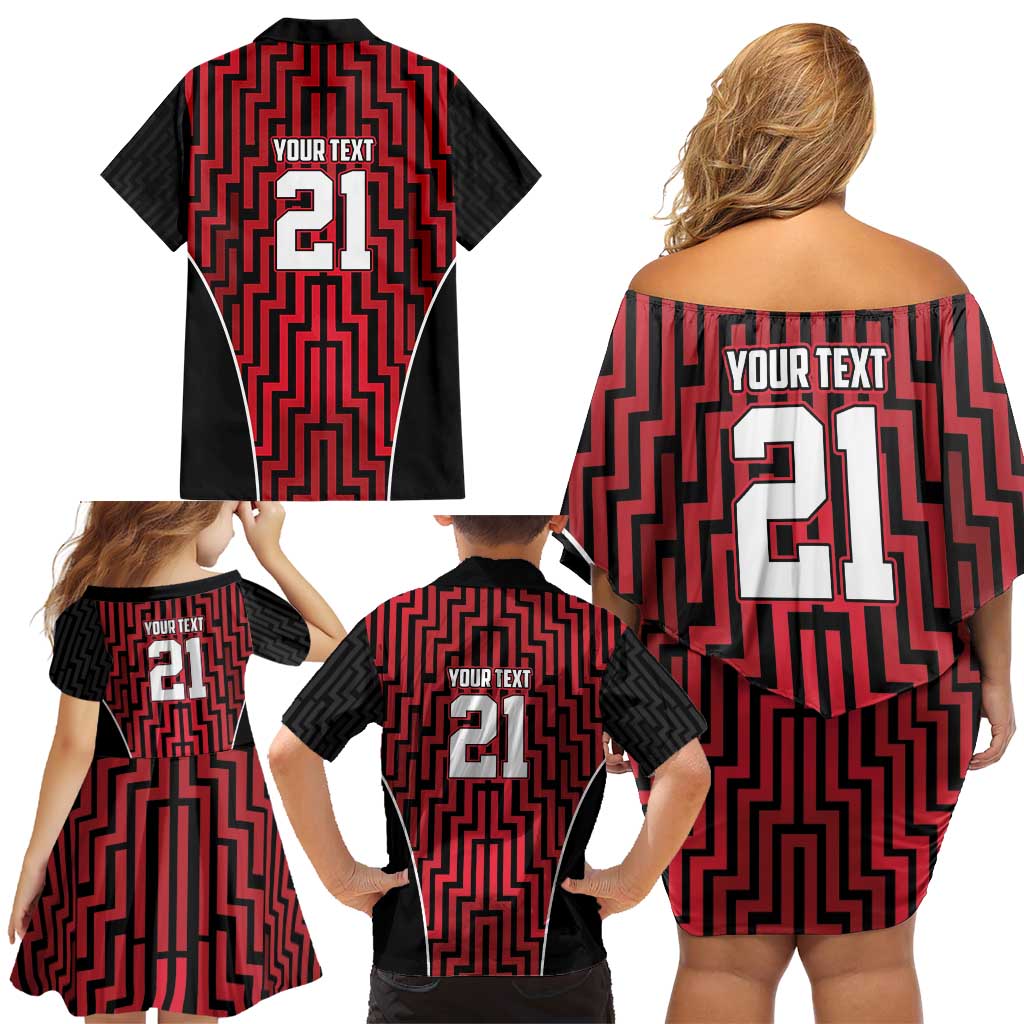 Custom Basketball New Zealand Family Matching Off Shoulder Short Dress and Hawaiian Shirt Red Maori Ta Moko Indigenous LT9 - Polynesian Pride