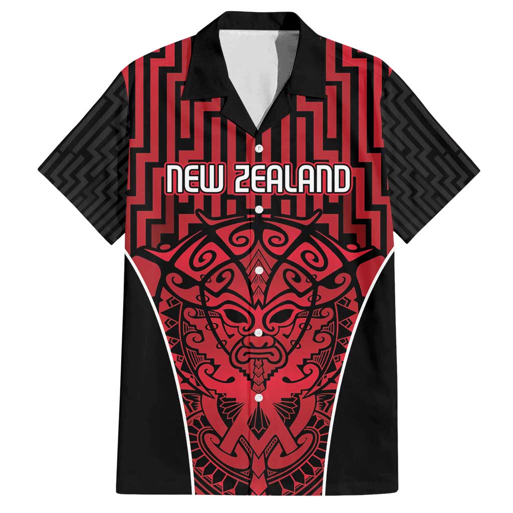Custom Basketball New Zealand Family Matching Off Shoulder Short Dress and Hawaiian Shirt Red Maori Ta Moko Indigenous LT9 Dad's Shirt - Short Sleeve Red - Polynesian Pride