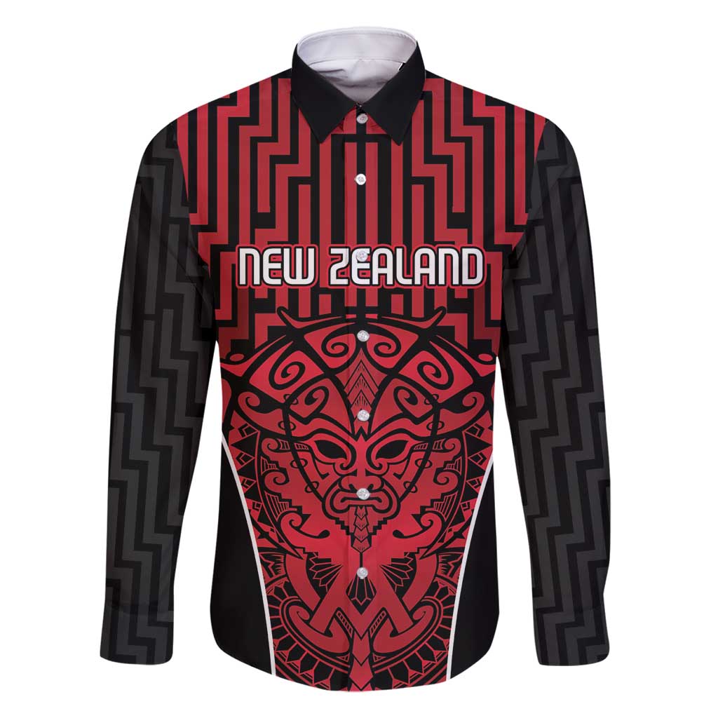 Custom Basketball New Zealand Family Matching Tank Maxi Dress and Hawaiian Shirt Red Maori Ta Moko Indigenous LT9 Dad's Shirt - Long Sleeve Red - Polynesian Pride