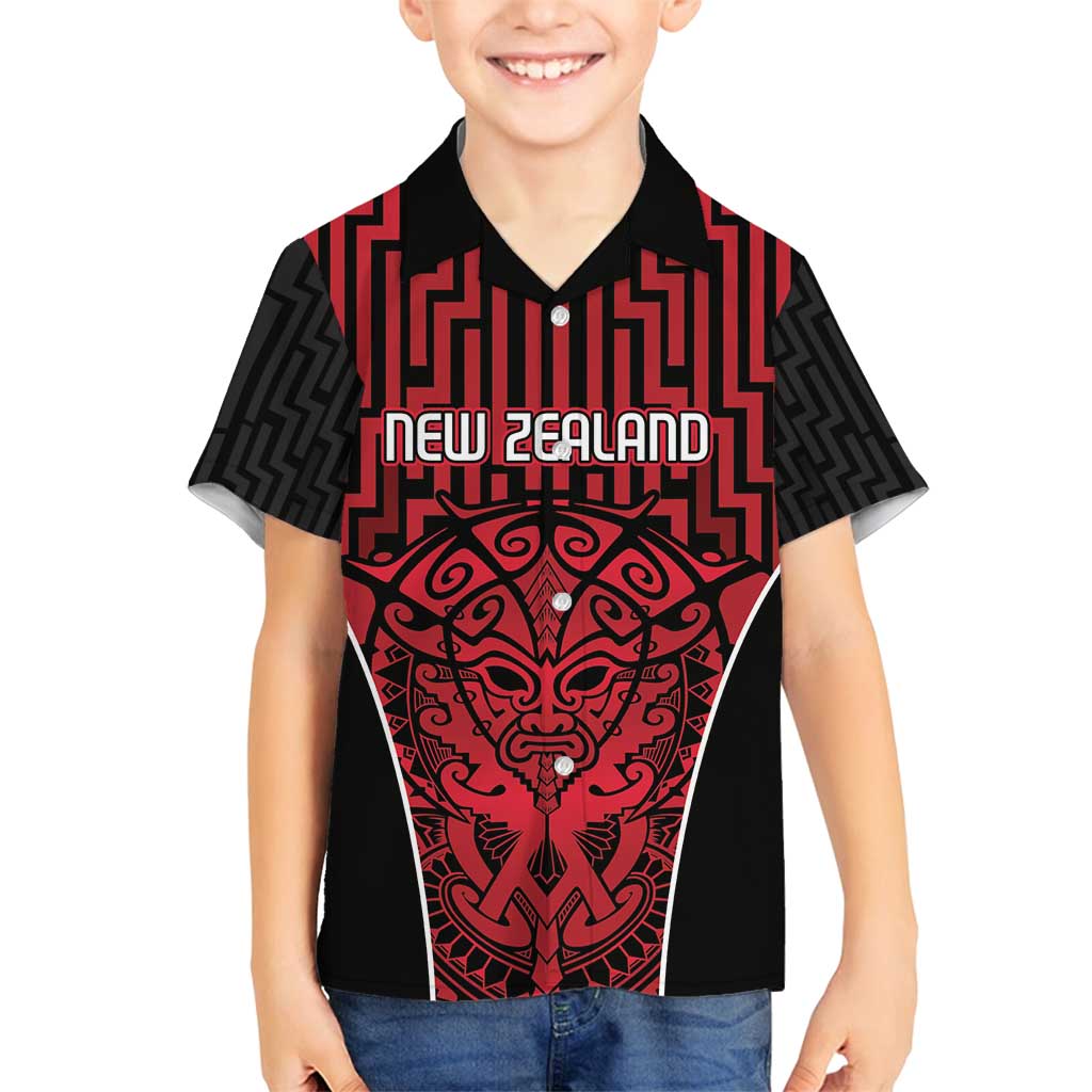 Custom Basketball New Zealand Family Matching Tank Maxi Dress and Hawaiian Shirt Red Maori Ta Moko Indigenous LT9 Son's Shirt Red - Polynesian Pride