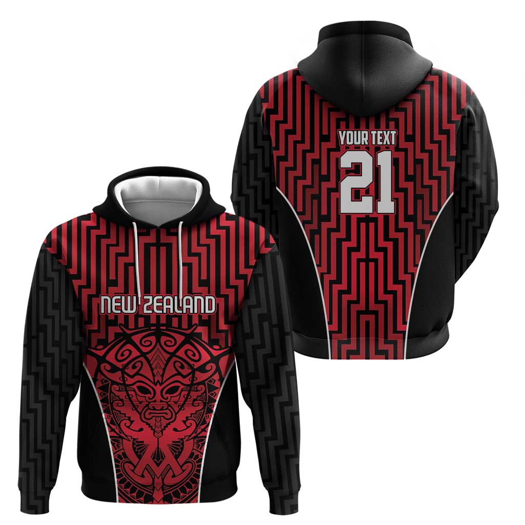 Custom Basketball New Zealand Hoodie Red Maori Ta Moko Indigenous - Polynesian Pride