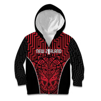 Custom Basketball New Zealand Kid Hoodie Red Maori Ta Moko Indigenous LT9 Zip Hoodie Red - Polynesian Pride