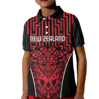 Custom Basketball New Zealand Kid Polo Shirt Red Maori Ta Moko Indigenous LT9 Kid Red - Polynesian Pride