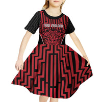 Custom Basketball New Zealand Kid Short Sleeve Dress Red Maori Ta Moko Indigenous LT9 - Polynesian Pride