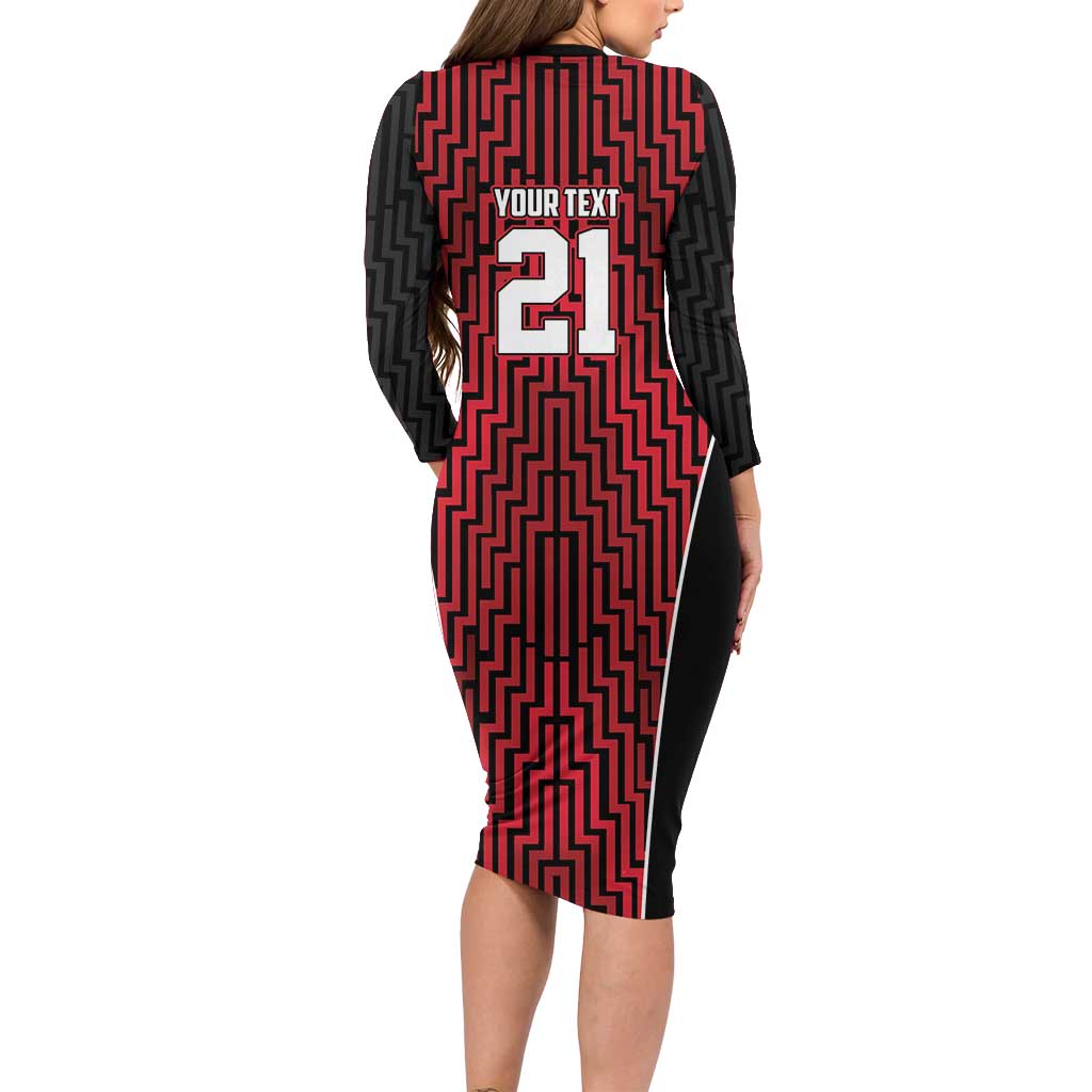 Custom Basketball New Zealand Long Sleeve Bodycon Dress Red Maori Ta Moko Indigenous LT9 - Polynesian Pride