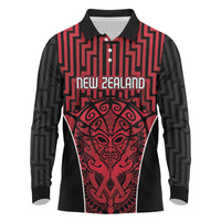 Custom Basketball New Zealand Long Sleeve Polo Shirt Red Maori Ta Moko Indigenous LT9 Red - Polynesian Pride