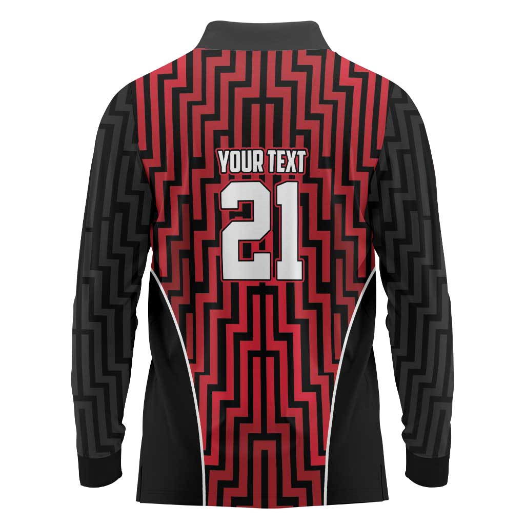 Custom Basketball New Zealand Long Sleeve Polo Shirt Red Maori Ta Moko Indigenous LT9 - Polynesian Pride
