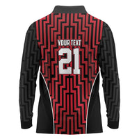 Custom Basketball New Zealand Long Sleeve Polo Shirt Red Maori Ta Moko Indigenous LT9 - Polynesian Pride