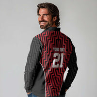 Custom Basketball New Zealand Long Sleeve Polo Shirt Red Maori Ta Moko Indigenous LT9 - Polynesian Pride