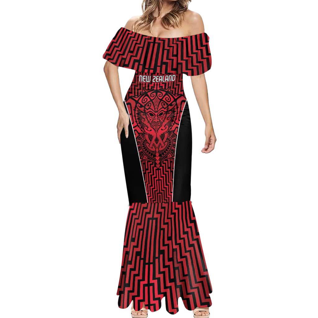 Custom Basketball New Zealand Mermaid Dress Red Maori Ta Moko Indigenous LT9 - Polynesian Pride