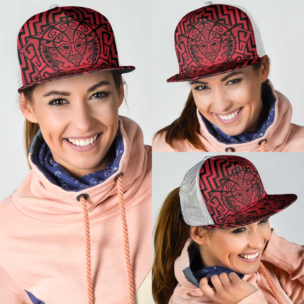 Basketball New Zealand Mesh Trucker Cap Red Maori Ta Moko Indigenous - Polynesian Pride