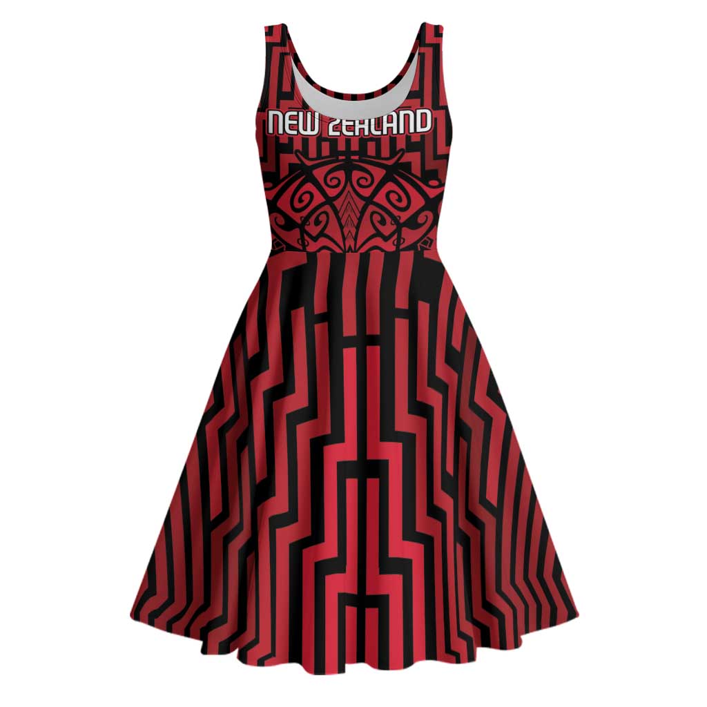 Custom Basketball New Zealand Midi Dress Red Maori Ta Moko Indigenous LT9 Red - Polynesian Pride