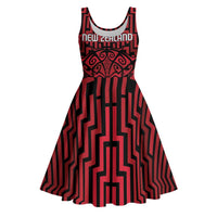 Custom Basketball New Zealand Midi Dress Red Maori Ta Moko Indigenous LT9 Red - Polynesian Pride