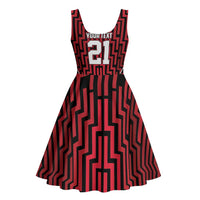 Custom Basketball New Zealand Midi Dress Red Maori Ta Moko Indigenous LT9 - Polynesian Pride