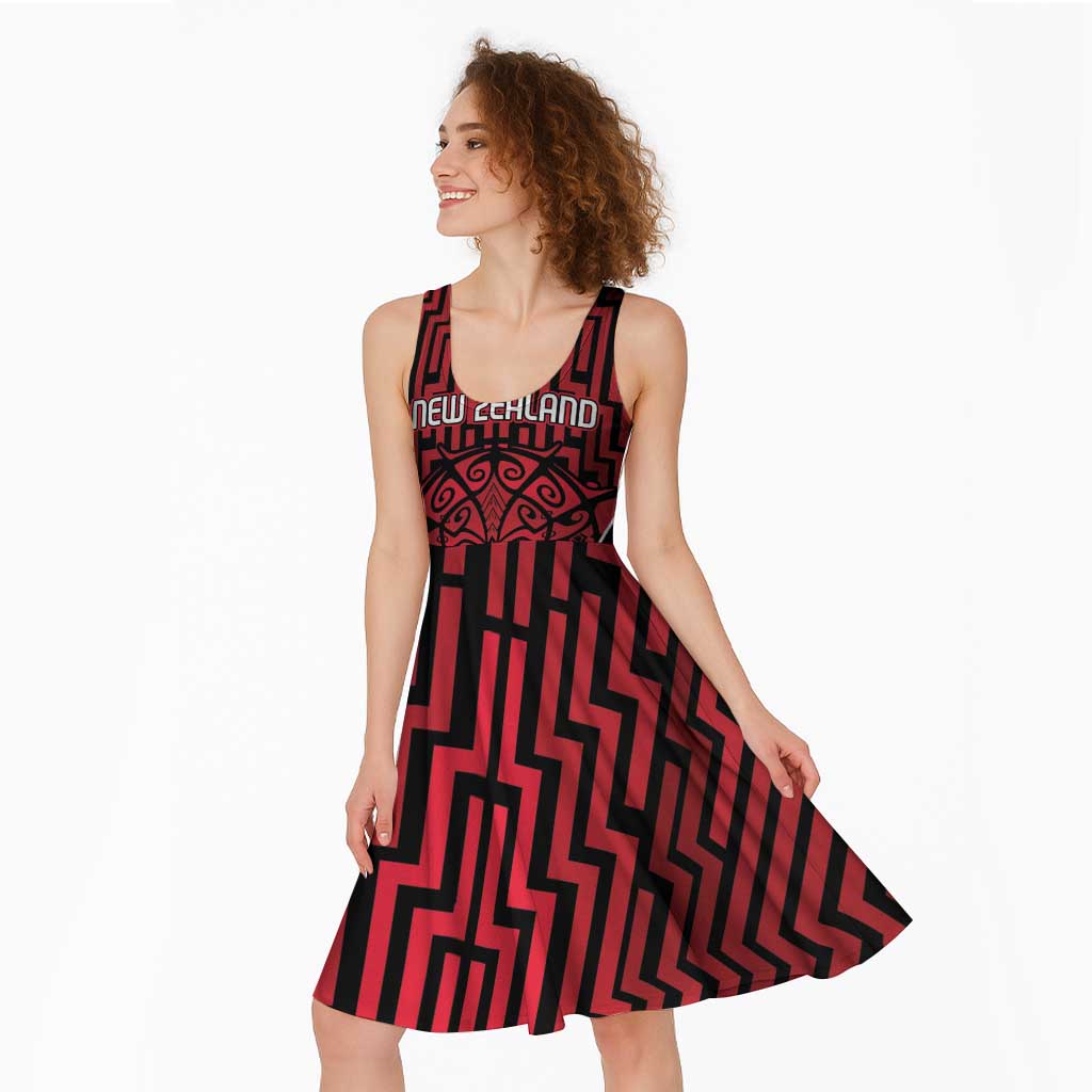 Custom Basketball New Zealand Midi Dress Red Maori Ta Moko Indigenous LT9 - Polynesian Pride