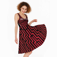 Custom Basketball New Zealand Midi Dress Red Maori Ta Moko Indigenous LT9 - Polynesian Pride