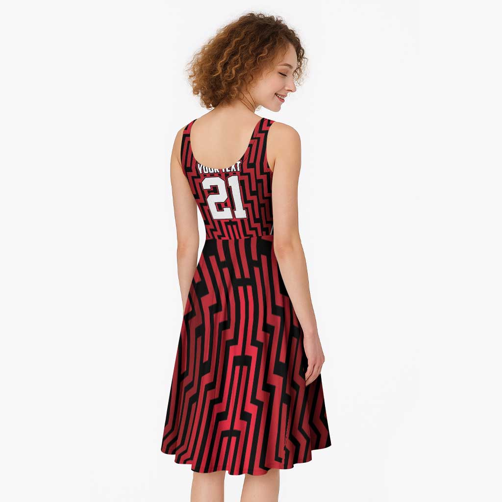 Custom Basketball New Zealand Midi Dress Red Maori Ta Moko Indigenous LT9 - Polynesian Pride