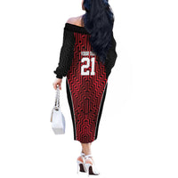Custom Basketball New Zealand Off The Shoulder Long Sleeve Dress Red Maori Ta Moko Indigenous LT9 - Polynesian Pride