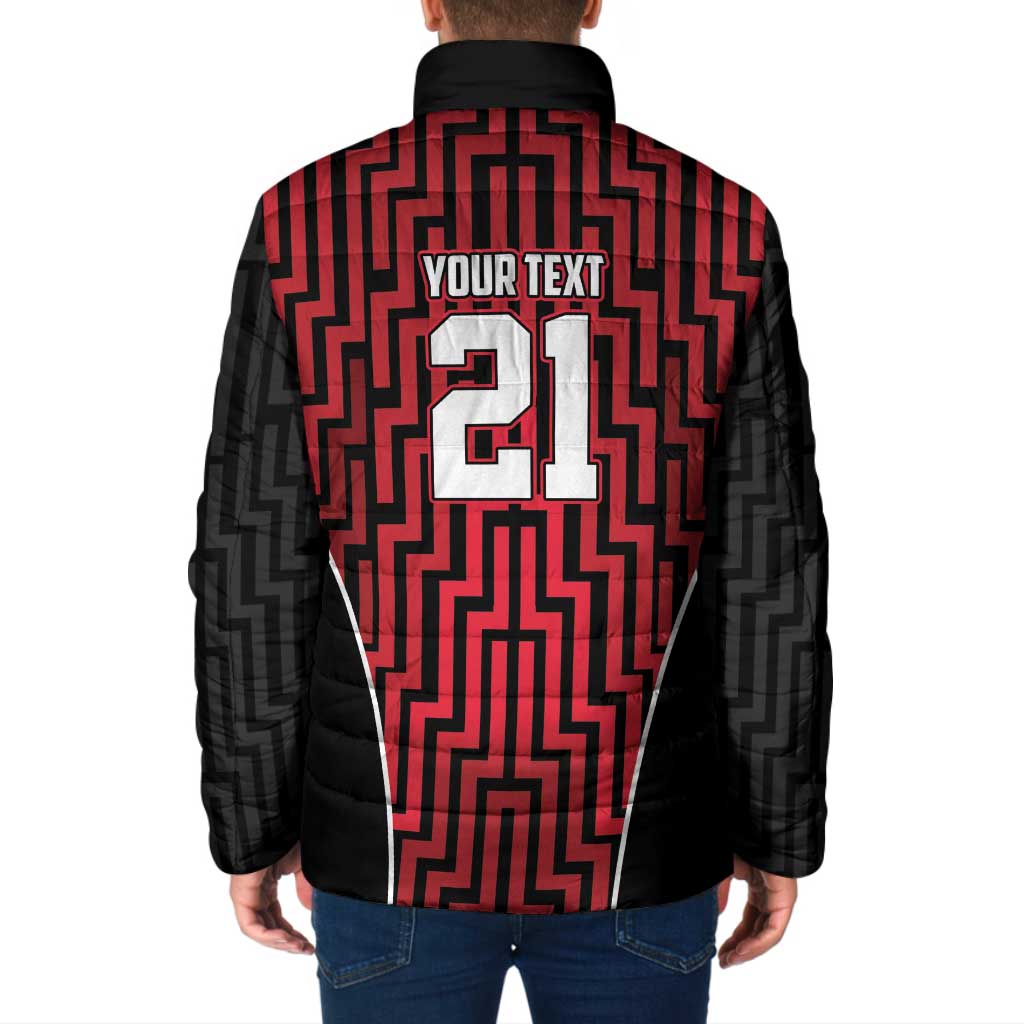 Custom Basketball New Zealand Padded Jacket Red Maori Ta Moko Indigenous - Polynesian Pride