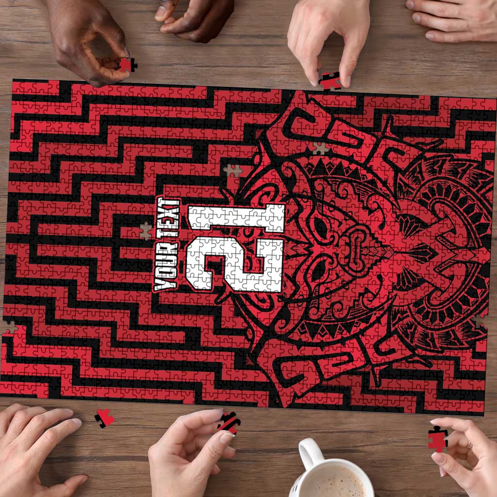 Custom Basketball New Zealand Puzzle Red Maori Ta Moko Indigenous - Polynesian Pride