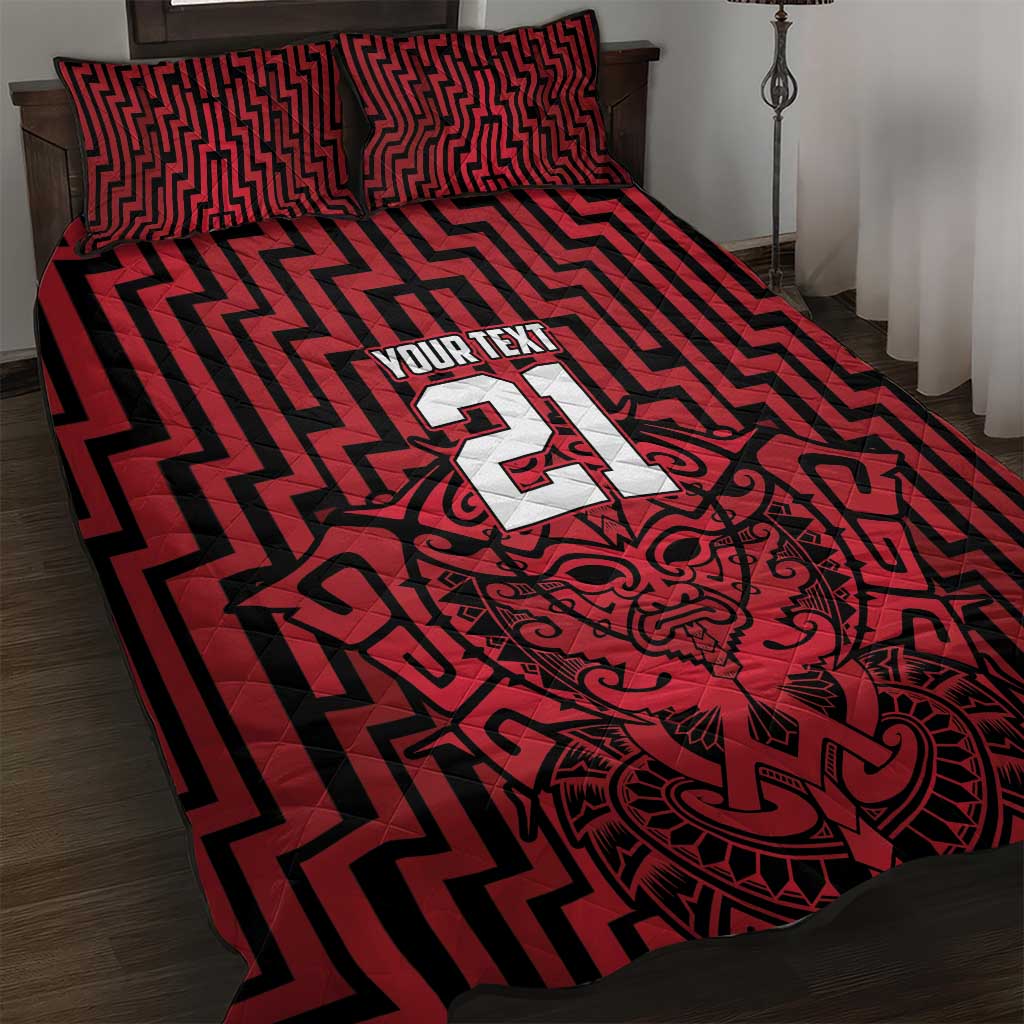 Custom Basketball New Zealand Quilt Bed Set Red Maori Ta Moko Indigenous - Polynesian Pride