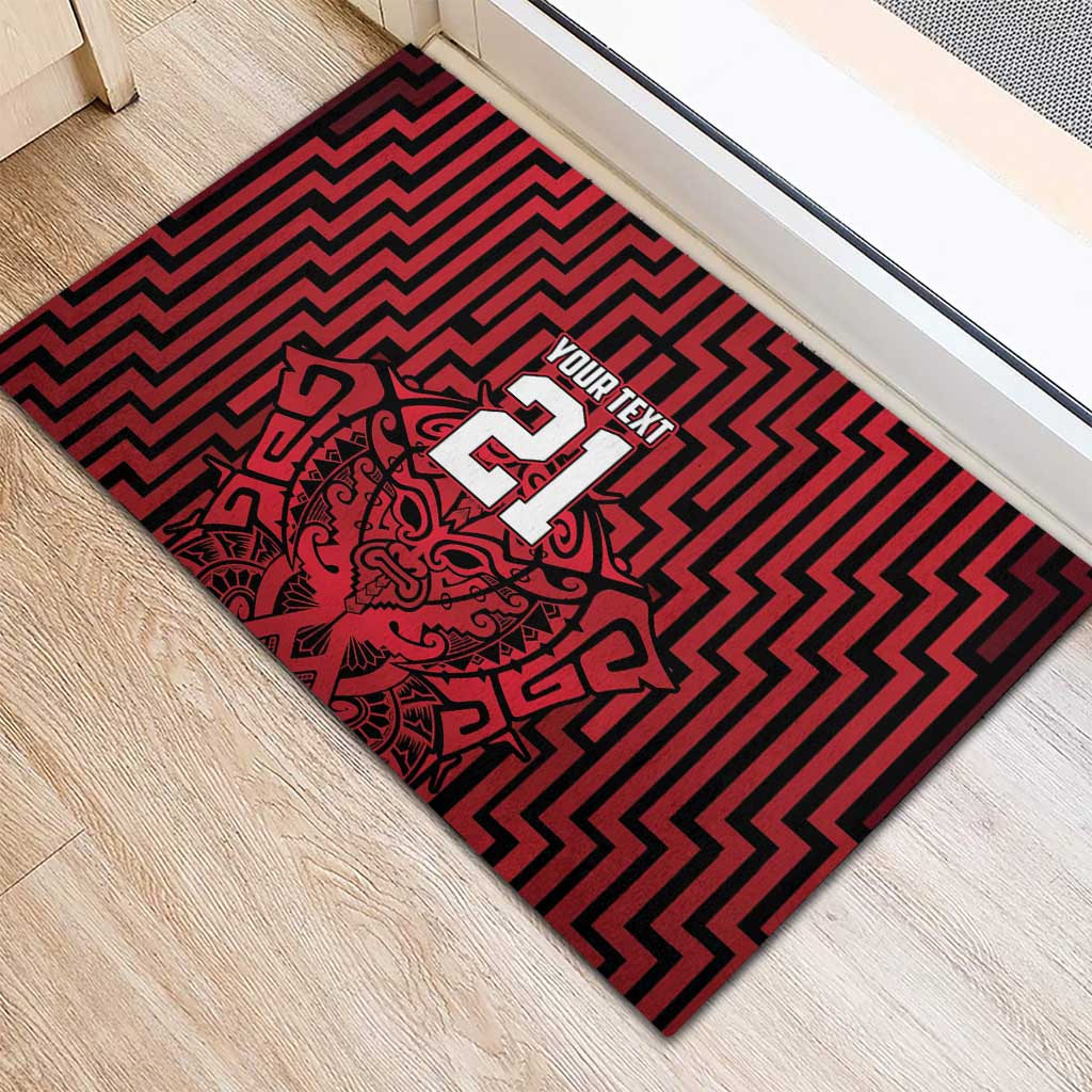 Custom Basketball New Zealand Rubber Doormat Red Maori Ta Moko Indigenous - Polynesian Pride