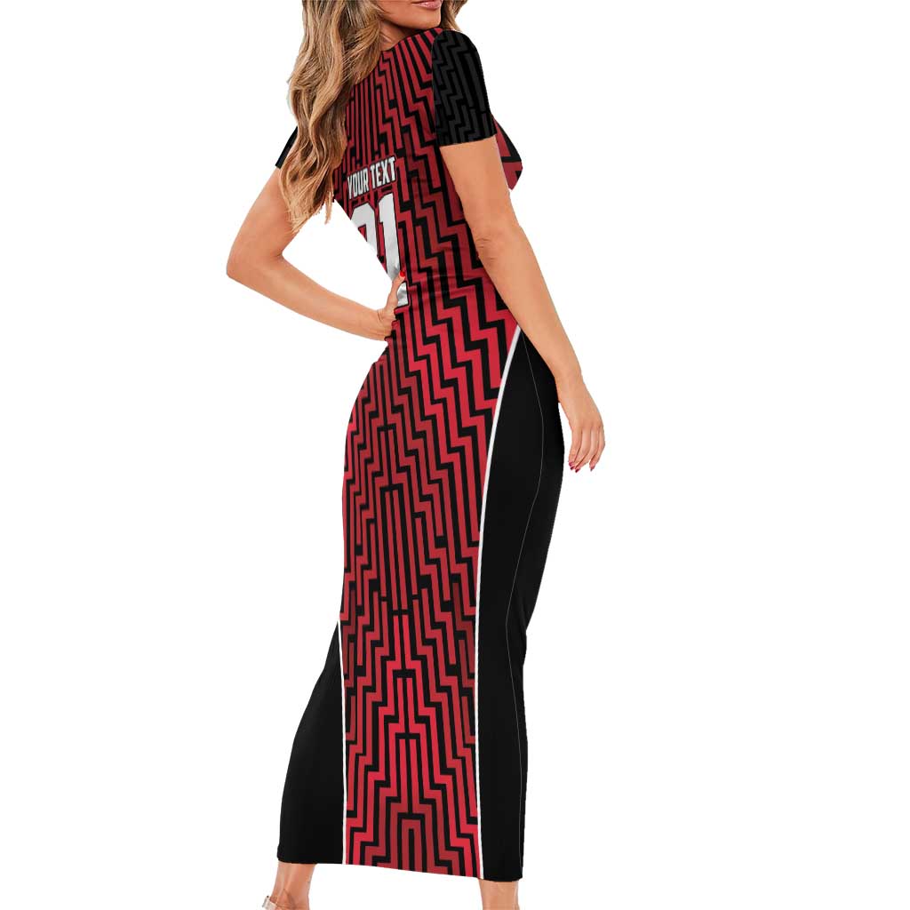 Custom Basketball New Zealand Short Sleeve Bodycon Dress Red Maori Ta Moko Indigenous LT9 - Polynesian Pride