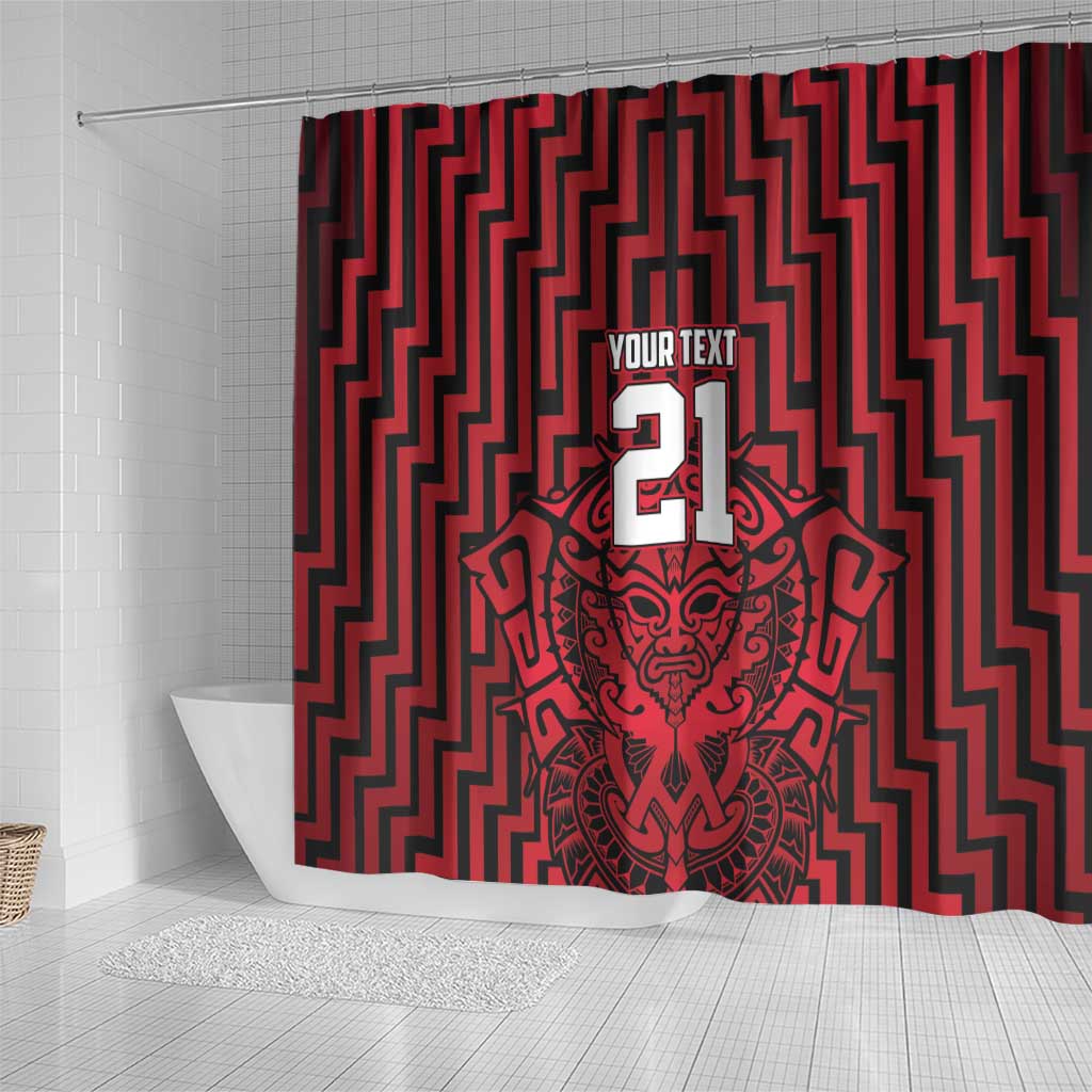 Custom Basketball New Zealand Shower Curtain Red Maori Ta Moko Indigenous - Polynesian Pride