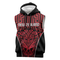 Custom Basketball New Zealand Sleeveless Hoodie Red Maori Ta Moko Indigenous LT9 Red - Polynesian Pride