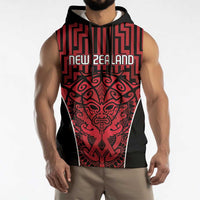 Custom Basketball New Zealand Sleeveless Hoodie Red Maori Ta Moko Indigenous LT9 - Polynesian Pride