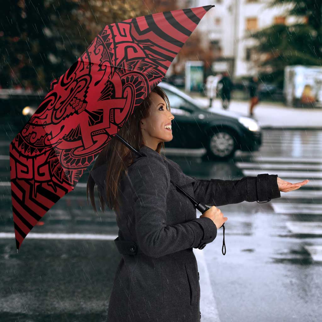 Custom Basketball New Zealand Umbrella Red Maori Ta Moko Indigenous - Polynesian Pride