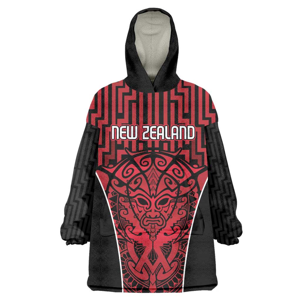 Custom Basketball New Zealand Wearable Blanket Hoodie Red Maori Ta Moko Indigenous LT9 One Size Red - Polynesian Pride