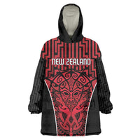 Custom Basketball New Zealand Wearable Blanket Hoodie Red Maori Ta Moko Indigenous LT9 One Size Red - Polynesian Pride
