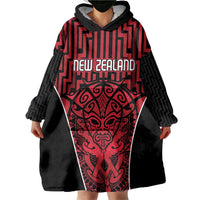 Custom Basketball New Zealand Wearable Blanket Hoodie Red Maori Ta Moko Indigenous LT9 - Polynesian Pride