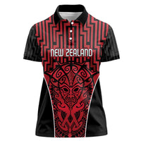 Custom Basketball New Zealand Women Polo Shirt Red Maori Ta Moko Indigenous - Polynesian Pride