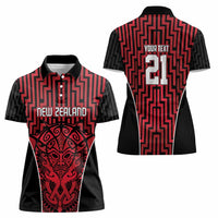 Custom Basketball New Zealand Women Polo Shirt Red Maori Ta Moko Indigenous - Polynesian Pride