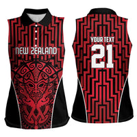 Custom Basketball New Zealand Women Sleeveless Polo Shirt Red Maori Ta Moko Indigenous LT9 - Polynesian Pride