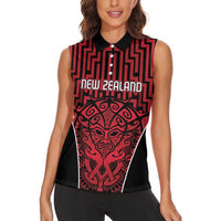 Custom Basketball New Zealand Women Sleeveless Polo Shirt Red Maori Ta Moko Indigenous LT9 - Polynesian Pride