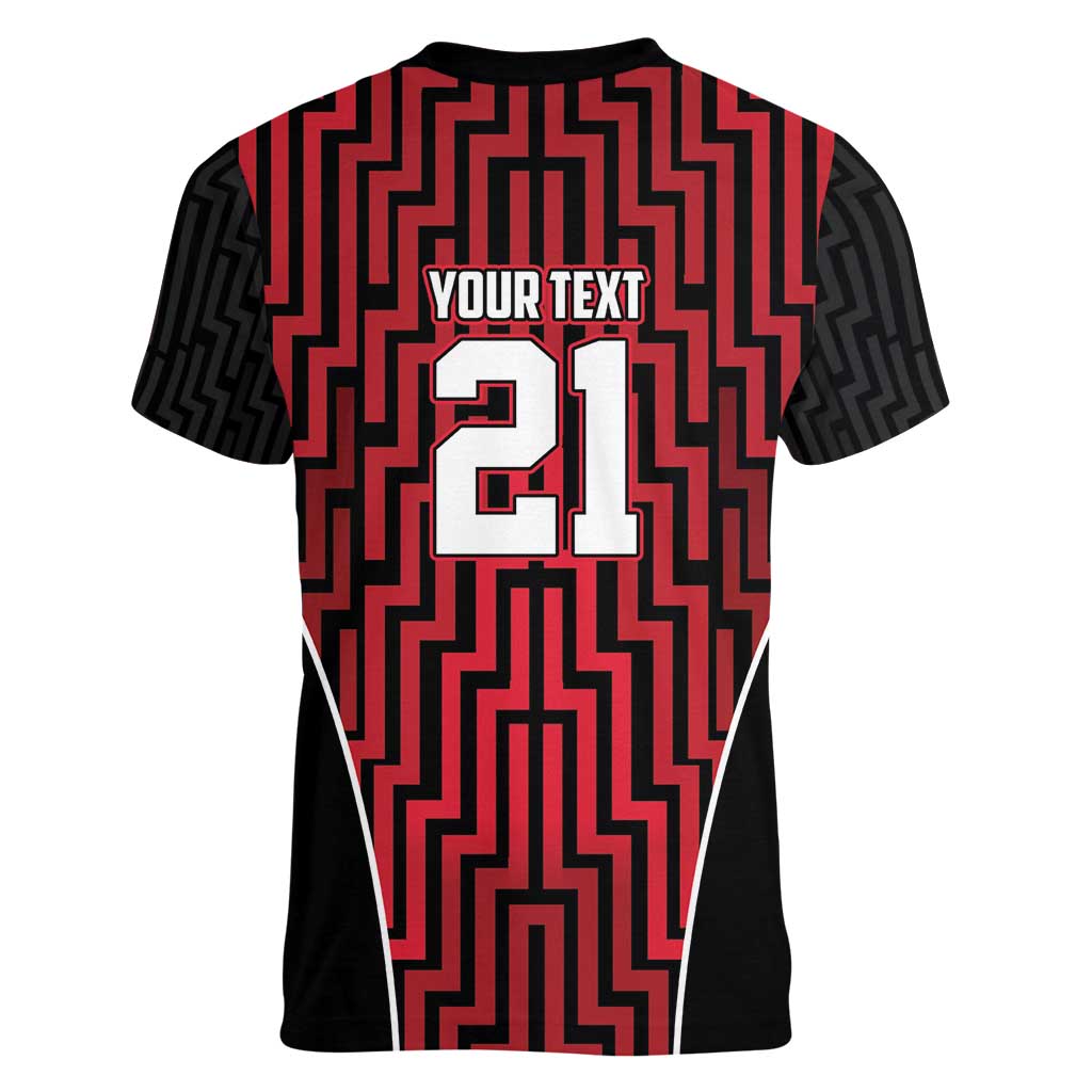 Custom Basketball New Zealand Women V-Neck T-Shirt Red Maori Ta Moko Indigenous LT9 - Polynesian Pride