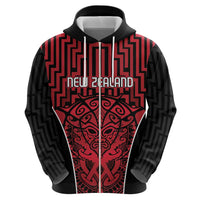 Custom Basketball New Zealand Zip Hoodie Red Maori Ta Moko Indigenous LT9 - Polynesian Pride