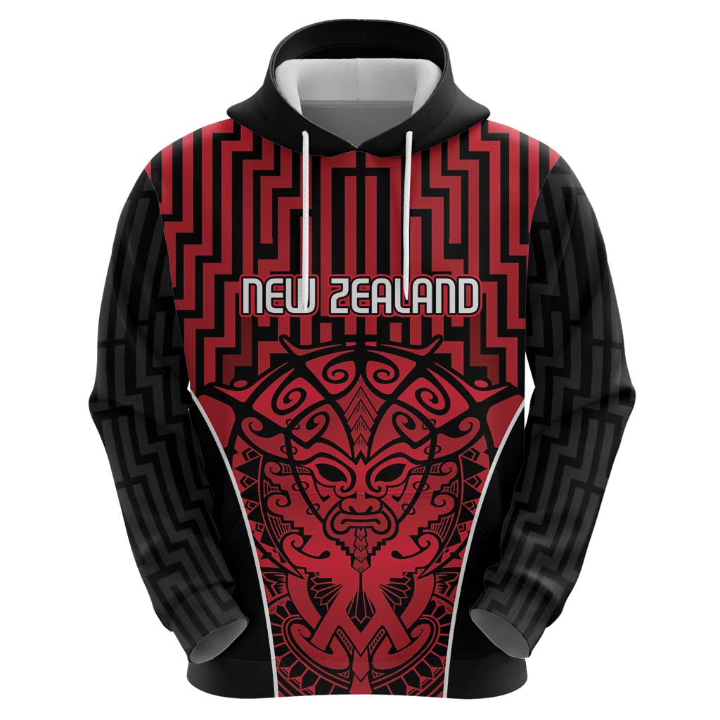 Custom Basketball New Zealand Zip Hoodie Red Maori Ta Moko Indigenous LT9 - Polynesian Pride
