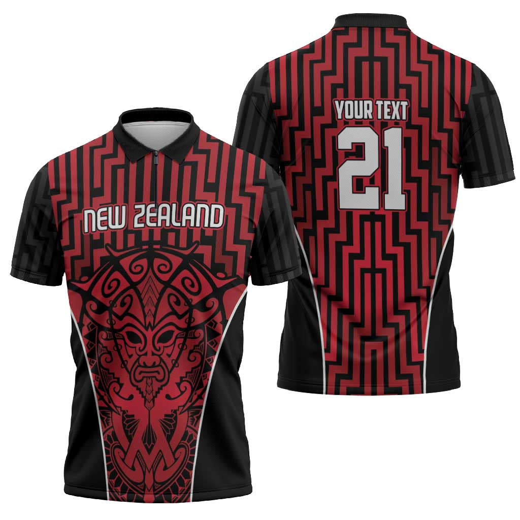 Custom Basketball New Zealand Zipper Polo Shirt Red Maori Ta Moko Indigenous LT9 - Polynesian Pride