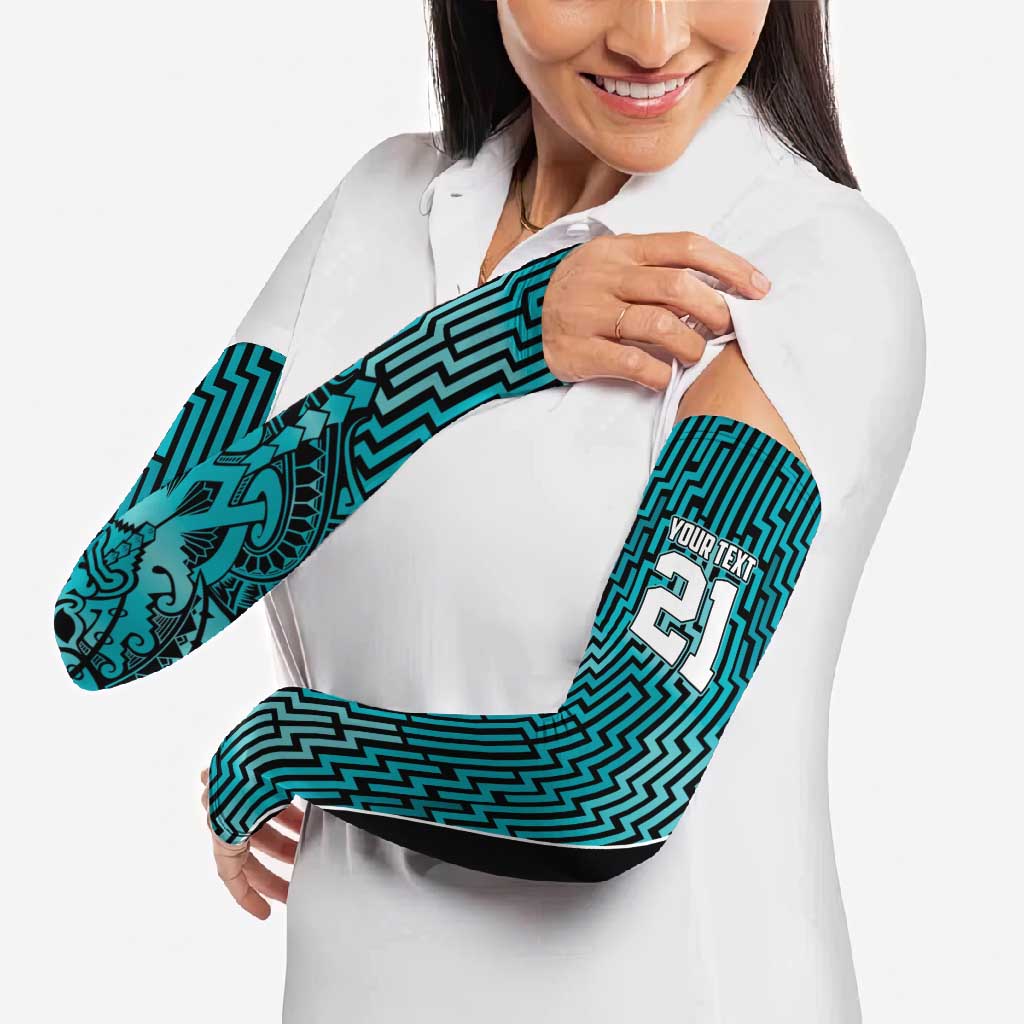 Custom Basketball New Zealand Arm Sleeves Teal Maori Ta Moko Indigenous - Polynesian Pride