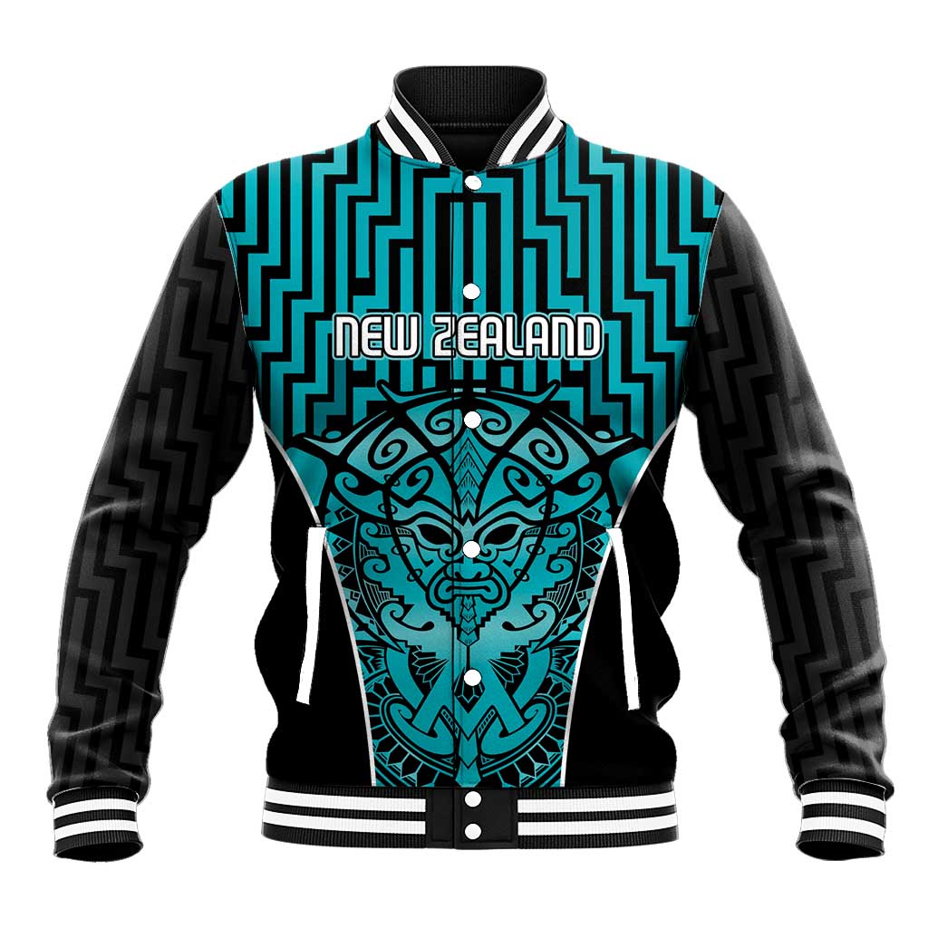 Custom Basketball New Zealand Baseball Jacket Teal Maori Ta Moko Indigenous - Polynesian Pride