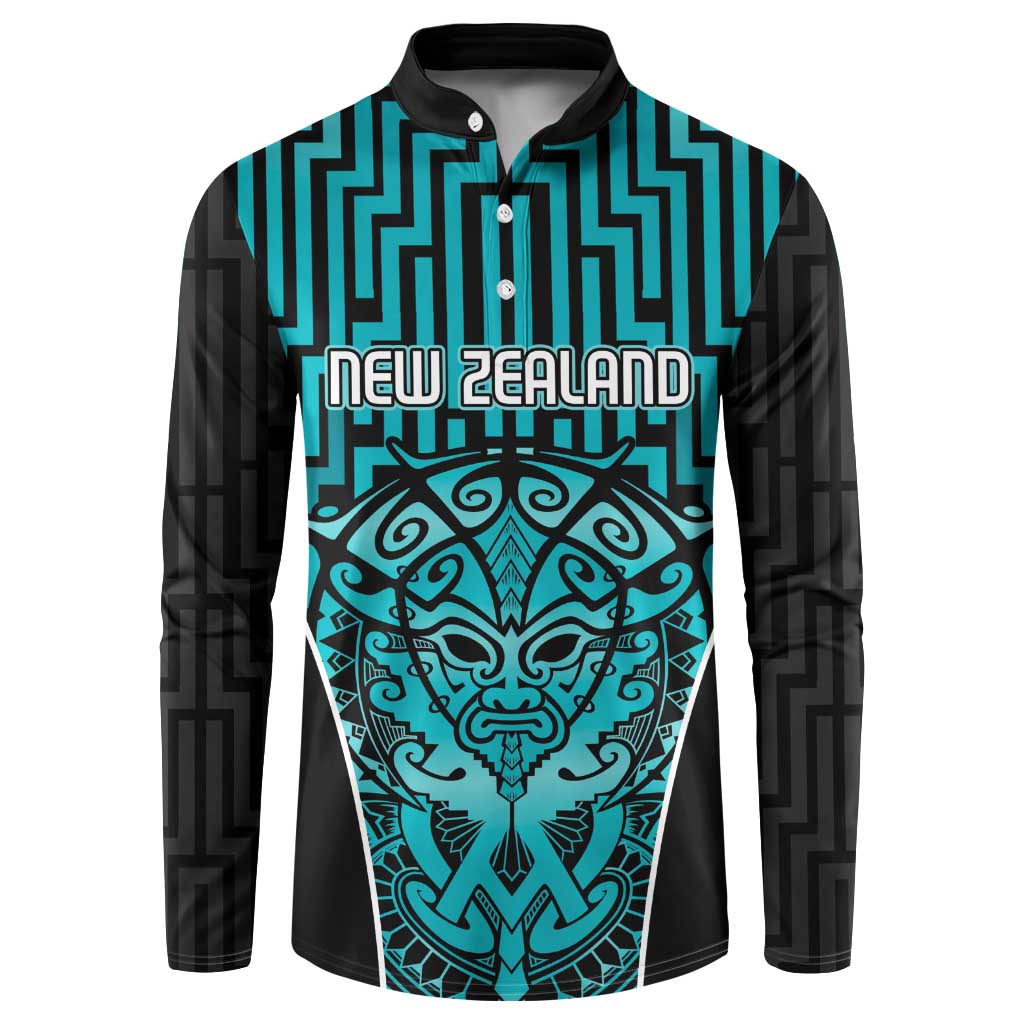 Custom Basketball New Zealand Button Sweatshirt Teal Maori Ta Moko Indigenous - Polynesian Pride