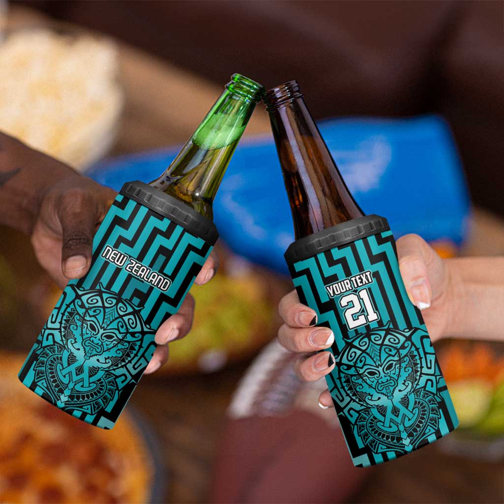 Custom Basketball New Zealand 4 in 1 Can Cooler Tumbler Teal Maori Ta Moko Indigenous LT9 - Polynesian Pride